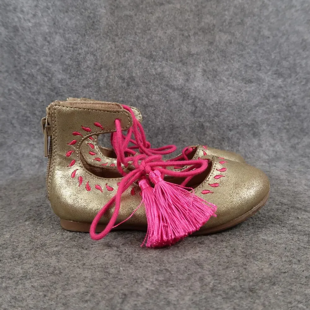 Oshkosh B'Gosh Shoes Toddler Baby 7 Ballet Flats Zip Tie Tassel Metallic Pink